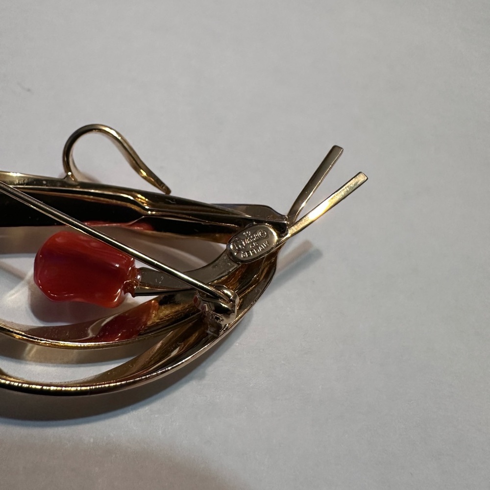VTG Grosse Dior 1968 Gold tone Signed Red Coral Filigree Brooch Germany - Picture 6 of 13